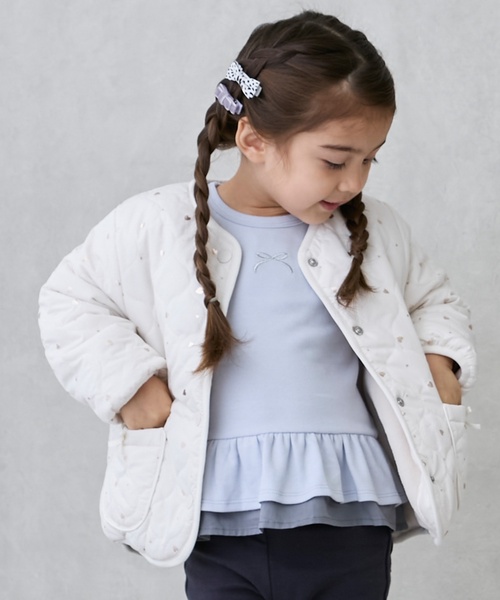 petit main（プティマイン）の「【リンク】箔プリントリバーシブルジャケット（ブルゾン・キッズ・ブルーグレー/アイボリー/ライトピンク/ネイビー・80ｃｍ/130cm/120cm/110cm/100cm/90cm）」の2枚目の写真