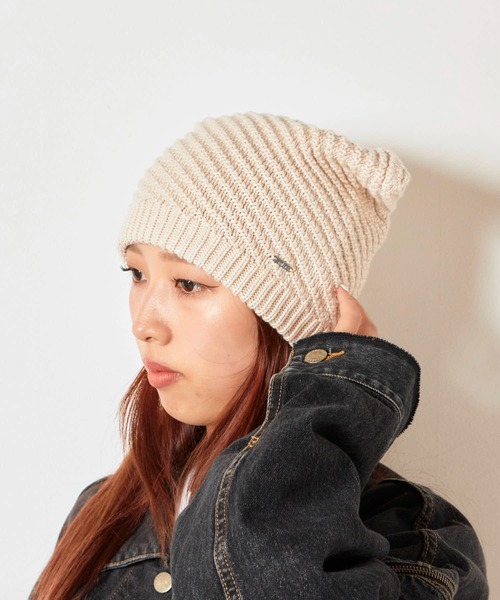 milsa(ミルサ)の「milsa/ミルサ ウォッシャブル メタルタグ メランジ ネコ耳ビーニー(ニットキャップ/ビーニー・レディース・ライトブルー/ブラック/ホワイト/ブラウン/ピンク・56-58cm)」の2枚目の写真