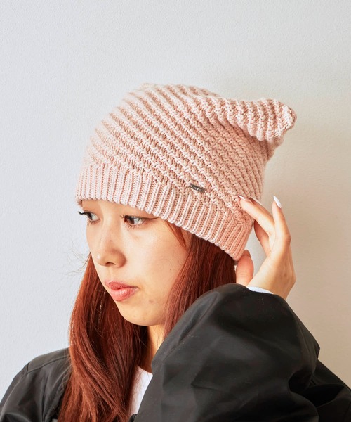 milsa/ミルサ ウォッシャブル メタルタグ メランジ ネコ耳ビーニー