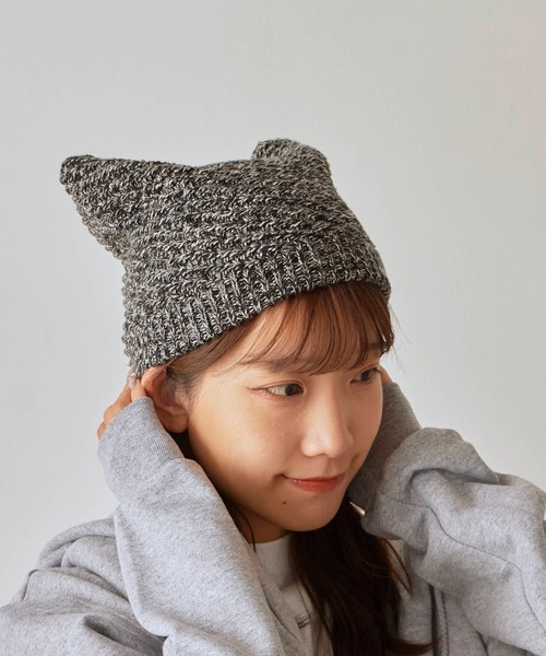 milsa(ミルサ)の「milsa/ミルサ ウォッシャブル メタルタグ メランジ ネコ耳ビーニー(ニットキャップ/ビーニー・レディース・ライトブルー/ブラック/ホワイト/ブラウン/ピンク・56-58cm)」の3枚目の写真