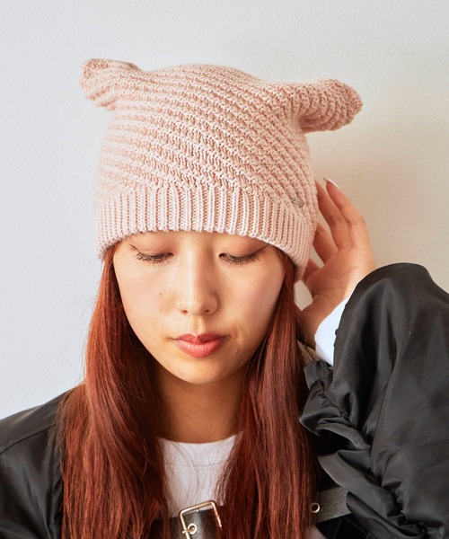 milsa(ミルサ)の「milsa/ミルサ ウォッシャブル メタルタグ メランジ ネコ耳ビーニー(ニットキャップ/ビーニー・レディース・ライトブルー/ブラック/ホワイト/ブラウン/ピンク・56-58cm)」の11枚目の写真