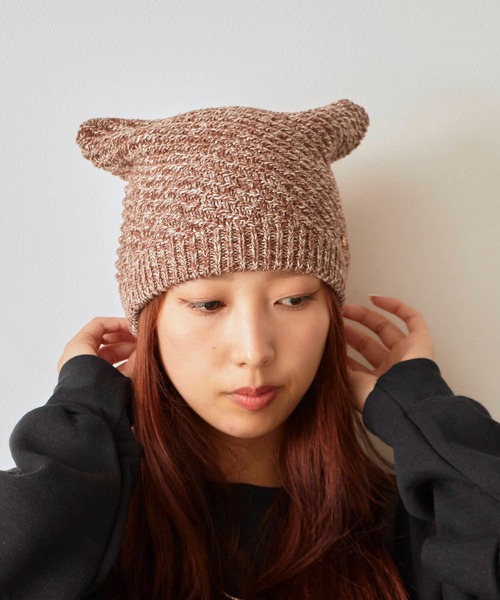 milsa(ミルサ)の「milsa/ミルサ ウォッシャブル メタルタグ メランジ ネコ耳ビーニー(ニットキャップ/ビーニー・レディース・ライトブルー/ブラック/ホワイト/ブラウン/ピンク・56-58cm)」の9枚目の写真