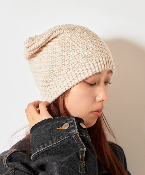 milsa(ミルサ)の「milsa/ミルサ ウォッシャブル メタルタグ メランジ ネコ耳ビーニー(ニットキャップ/ビーニー・レディース・ライトブルー/ブラック/ホワイト/ブラウン/ピンク・56-58cm)」の7枚目の写真