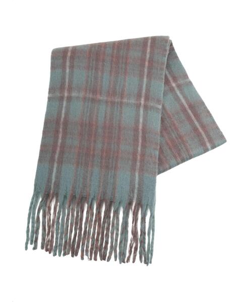 Samansa Mos2（サマンサ モスモス）の「【帯電防止/ウォッシャブル】太フリンジチェックマフラー（ストール/ショール・レディース・グリーン/ダークブラウン/ベージュ・F）」の3枚目の写真