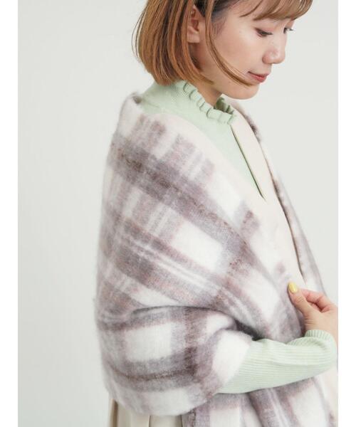 Samansa Mos2（サマンサ モスモス）の「【帯電防止/ウォッシャブル】太フリンジチェックマフラー（ストール/ショール・レディース・グリーン/ダークブラウン/ベージュ・F）」の5枚目の写真