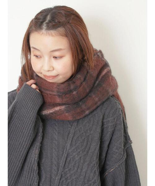 Samansa Mos2（サマンサ モスモス）の「【帯電防止/ウォッシャブル】太フリンジチェックマフラー（ストール/ショール・レディース・グリーン/ダークブラウン/ベージュ・F）」の11枚目の写真