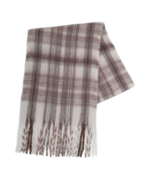 Samansa Mos2（サマンサ モスモス）の「【帯電防止/ウォッシャブル】太フリンジチェックマフラー（ストール/ショール・レディース・グリーン/ダークブラウン/ベージュ・F）」の12枚目の写真