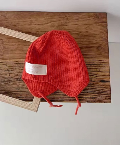 Bambin（ボンバン）の「【 Bambin / ボンバン 】 リブニット ボンネット ニット帽（ニットキャップ/ビーニー・キッズ・ブラック/アイボリー/オレンジ/ブラウン/レッド・FREE）」の4枚目の写真