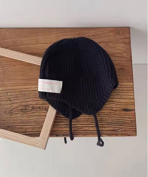 Bambin（ボンバン）の「【 Bambin / ボンバン 】 リブニット ボンネット ニット帽（ニットキャップ/ビーニー・キッズ・ブラック/アイボリー/オレンジ/ブラウン/レッド・FREE）」の2枚目の写真