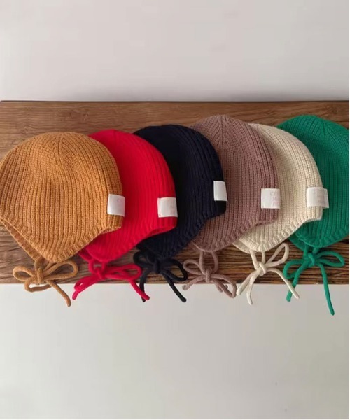 Bambin（ボンバン）の「【 Bambin / ボンバン 】 リブニット ボンネット ニット帽（ニットキャップ/ビーニー・キッズ・ブラック/アイボリー/オレンジ/ブラウン/レッド・FREE）」の8枚目の写真