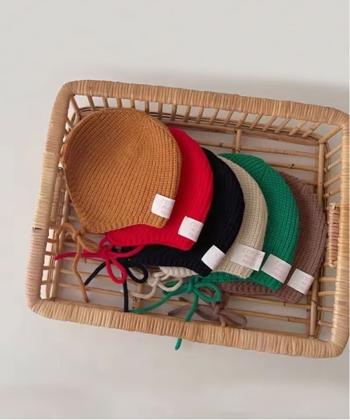 Bambin（ボンバン）の「【 Bambin / ボンバン 】 リブニット ボンネット ニット帽（ニットキャップ/ビーニー・キッズ・ブラック/アイボリー/オレンジ/ブラウン/レッド・FREE）」の9枚目の写真