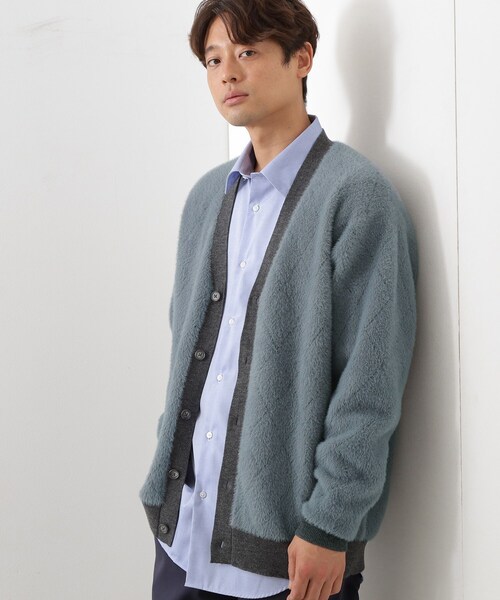 THE SHOP TK (ザ ショップ ティーケー )の「配色シャギーニットカーディガン ユニセックスでおすすめ!(カーディガン/ボレロ・メンズ・ホワイト系4/ブルーグリーン・02/03/04)」の2枚目の写真