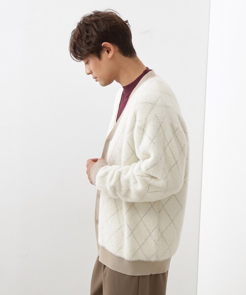 THE SHOP TK (ザ ショップ ティーケー )の「配色シャギーニットカーディガン ユニセックスでおすすめ!(カーディガン/ボレロ・メンズ・ホワイト系4/ブルーグリーン・02/03/04)」の3枚目の写真