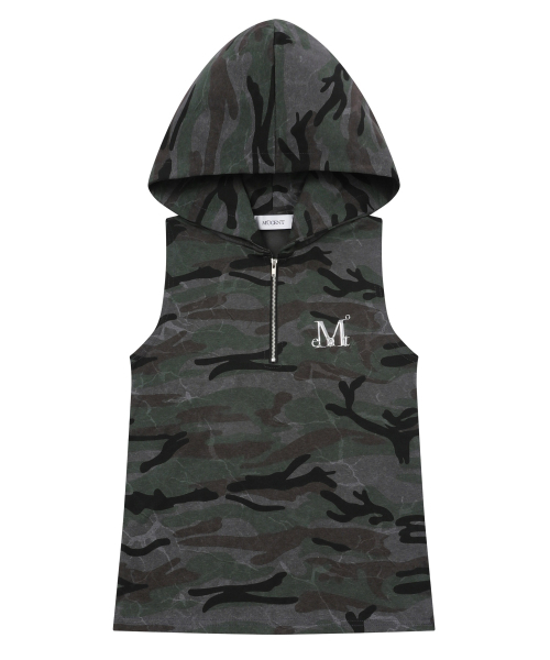 MUCENT(ムセント)の「ケリンメタルロゴカモフードスリーブレス(2カラー)(Tシャツ/カットソー・レディース・グレー/カーキ・FREE)」の12枚目の写真