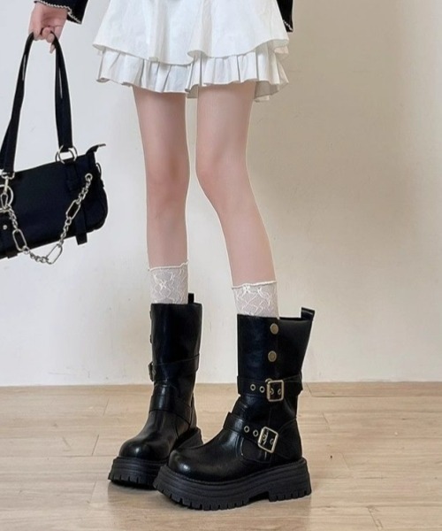 gossip!ロサンゼルス(ゴシップロサンゼルス)の「Y2Kガーリーレトロ2wayミドルブーツ(調節可能)(ブーツ・レディース・ブラウン/ブラック・M/XL/L/S)」の21枚目の写真