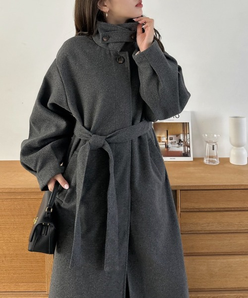 Eclat one（エクラワン）の「【Eclat one】2WAYネック ステンカラー フェイクウール ロングコート（ステンカラーコート・レディース・チャコール/ブラウン系その他/ブラック・M）」の3枚目の写真