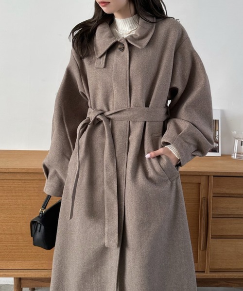 Eclat one（エクラワン）の「【Eclat one】2WAYネック ステンカラー フェイクウール ロングコート（ステンカラーコート・レディース・チャコール/ブラウン系その他/ブラック・M）」の2枚目の写真