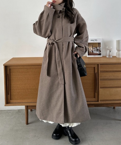 Eclat one（エクラワン）の「【Eclat one】2WAYネック ステンカラー フェイクウール ロングコート（ステンカラーコート・レディース・チャコール/ブラウン系その他/ブラック・M）」の12枚目の写真