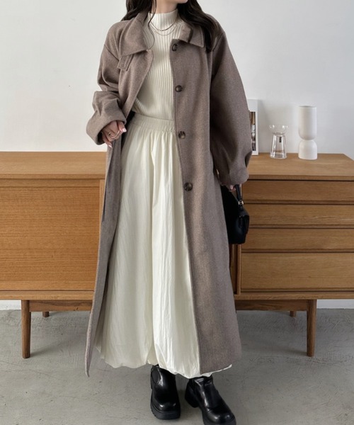 Eclat one（エクラワン）の「【Eclat one】2WAYネック ステンカラー フェイクウール ロングコート（ステンカラーコート・レディース・チャコール/ブラウン系その他/ブラック・M）」の13枚目の写真