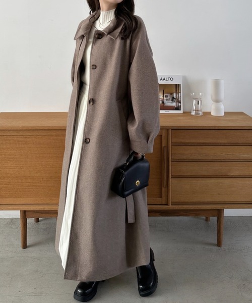 Eclat one（エクラワン）の「【Eclat one】2WAYネック ステンカラー フェイクウール ロングコート（ステンカラーコート・レディース・チャコール/ブラウン系その他/ブラック・M）」の14枚目の写真