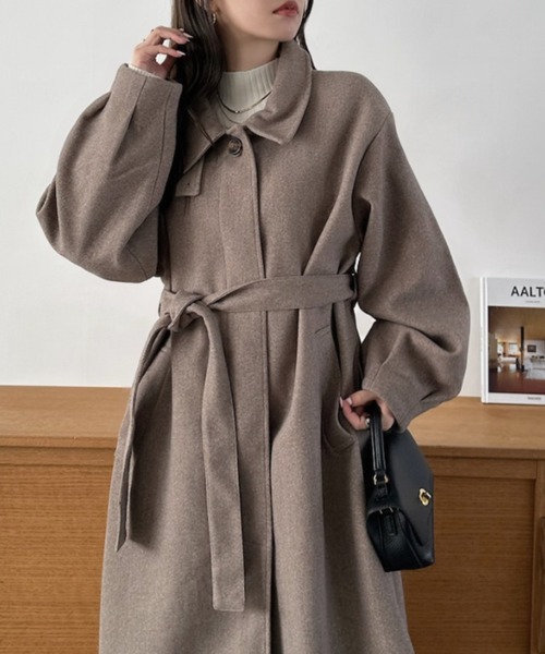 Eclat one（エクラワン）の「【Eclat one】2WAYネック ステンカラー フェイクウール ロングコート（ステンカラーコート・レディース・チャコール/ブラウン系その他/ブラック・M）」の11枚目の写真