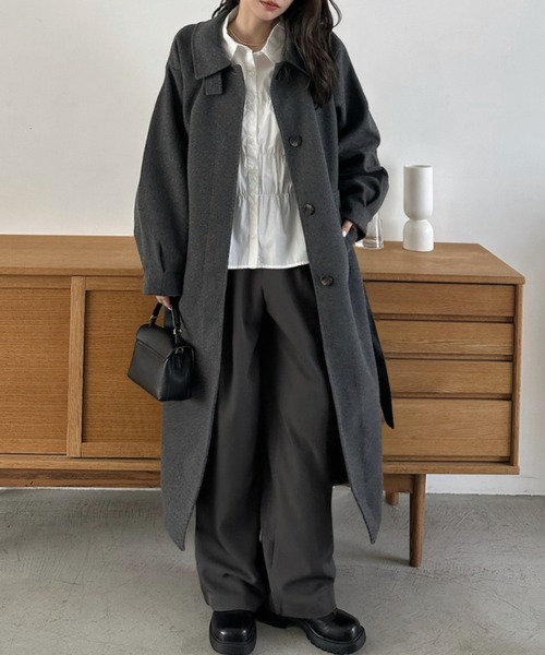 Eclat one（エクラワン）の「【Eclat one】2WAYネック ステンカラー フェイクウール ロングコート（ステンカラーコート・レディース・チャコール/ブラウン系その他/ブラック・M）」の19枚目の写真