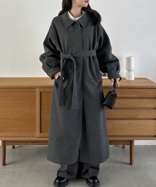 Eclat one（エクラワン）の「【Eclat one】2WAYネック ステンカラー フェイクウール ロングコート（ステンカラーコート・レディース・チャコール/ブラウン系その他/ブラック・M）」の18枚目の写真