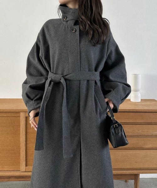 Eclat one（エクラワン）の「【Eclat one】2WAYネック ステンカラー フェイクウール ロングコート（ステンカラーコート・レディース・チャコール/ブラウン系その他/ブラック・M）」の15枚目の写真