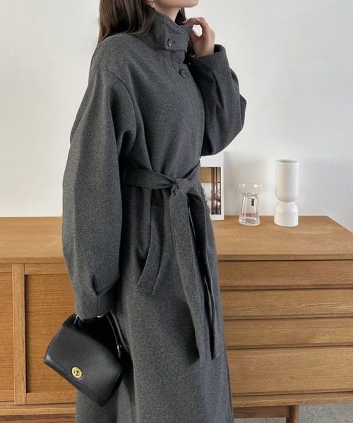 Eclat one（エクラワン）の「【Eclat one】2WAYネック ステンカラー フェイクウール ロングコート（ステンカラーコート・レディース・チャコール/ブラウン系その他/ブラック・M）」の16枚目の写真