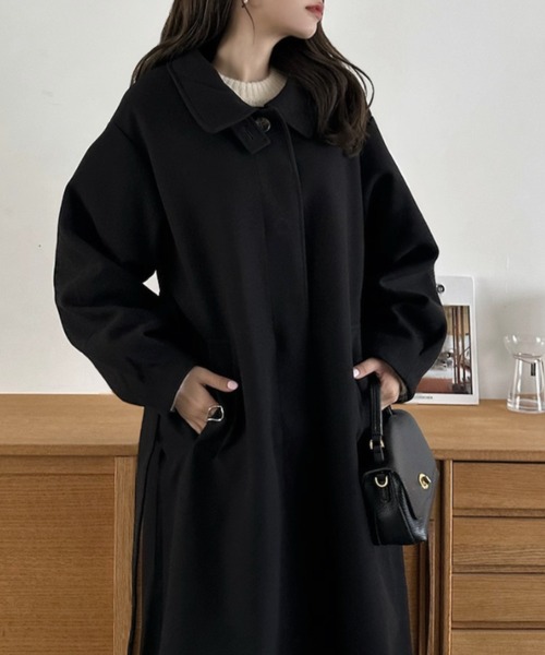 Eclat one（エクラワン）の「【Eclat one】2WAYネック ステンカラー フェイクウール ロングコート（ステンカラーコート・レディース・チャコール/ブラウン系その他/ブラック・M）」の6枚目の写真