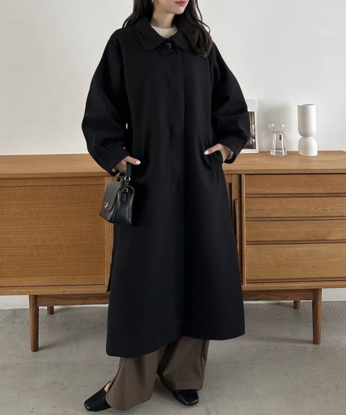 Eclat one（エクラワン）の「【Eclat one】2WAYネック ステンカラー フェイクウール ロングコート（ステンカラーコート・レディース・チャコール/ブラウン系その他/ブラック・M）」の20枚目の写真