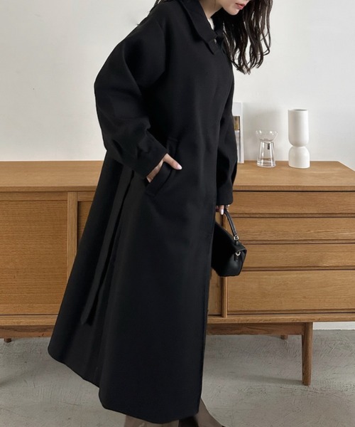 Eclat one（エクラワン）の「【Eclat one】2WAYネック ステンカラー フェイクウール ロングコート（ステンカラーコート・レディース・チャコール/ブラウン系その他/ブラック・M）」の9枚目の写真