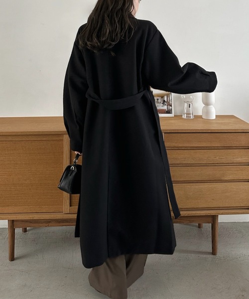 Eclat one（エクラワン）の「【Eclat one】2WAYネック ステンカラー フェイクウール ロングコート（ステンカラーコート・レディース・チャコール/ブラウン系その他/ブラック・M）」の10枚目の写真