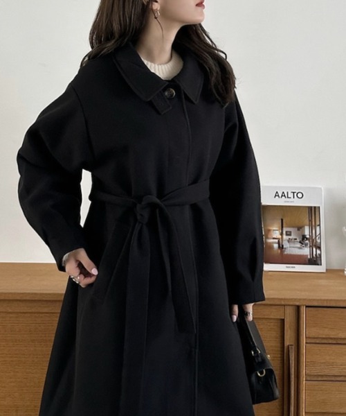 Eclat one（エクラワン）の「【Eclat one】2WAYネック ステンカラー フェイクウール ロングコート（ステンカラーコート・レディース・チャコール/ブラウン系その他/ブラック・M）」の7枚目の写真