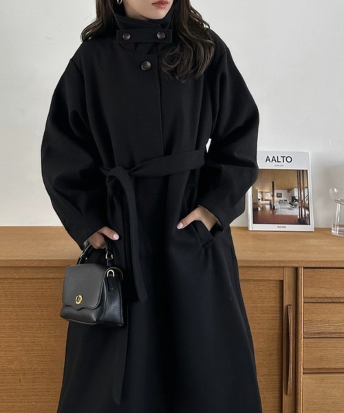 Eclat one（エクラワン）の「【Eclat one】2WAYネック ステンカラー フェイクウール ロングコート（ステンカラーコート・レディース・チャコール/ブラウン系その他/ブラック・M）」の8枚目の写真