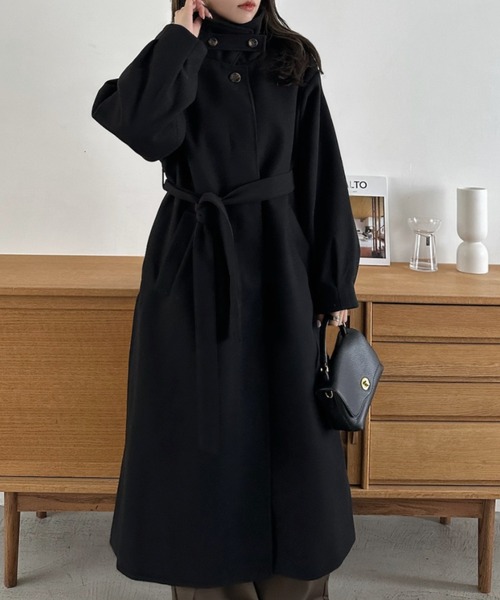 Eclat one（エクラワン）の「【Eclat one】2WAYネック ステンカラー フェイクウール ロングコート（ステンカラーコート・レディース・チャコール/ブラウン系その他/ブラック・M）」の21枚目の写真