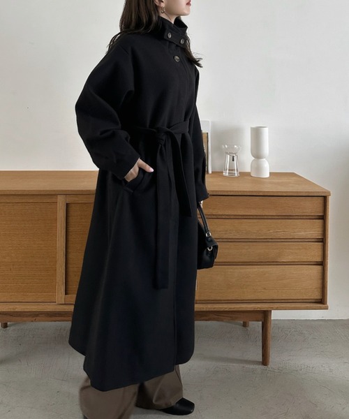 Eclat one（エクラワン）の「【Eclat one】2WAYネック ステンカラー フェイクウール ロングコート（ステンカラーコート・レディース・チャコール/ブラウン系その他/ブラック・M）」の22枚目の写真