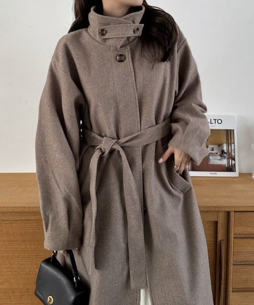 Eclat one（エクラワン）の「【Eclat one】2WAYネック ステンカラー フェイクウール ロングコート（ステンカラーコート・レディース・チャコール/ブラウン系その他/ブラック・M）」の4枚目の写真