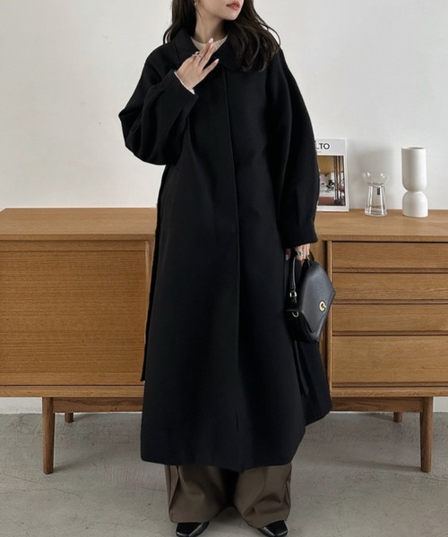 Eclat one（エクラワン）の「【Eclat one】2WAYネック ステンカラー フェイクウール ロングコート（ステンカラーコート・レディース・チャコール/ブラウン系その他/ブラック・M）」の5枚目の写真