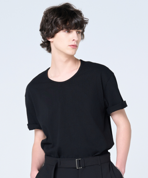 HYOJI(ヒョージ)の「SS ルーズフィット Uネック 半袖Tシャツ (3カラー)(Tシャツ/カットソー・メンズ・アイボリー/ブラック/グレー・LARGE/MEDIUM/X-LARGE/SMALL)」の4枚目の写真