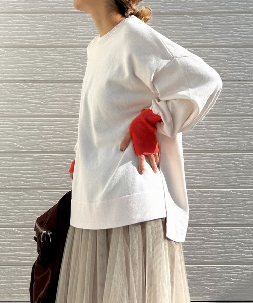 Q（キュー）の「袖配色スリットニット（ニット/セーター・レディース・レモンイエロー/アイボリー/ブラック・MEDIUM）」の15枚目の写真