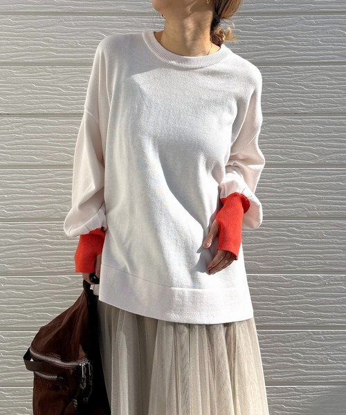 Q（キュー）の「袖配色スリットニット（ニット/セーター・レディース・レモンイエロー/アイボリー/ブラック・MEDIUM）」の14枚目の写真