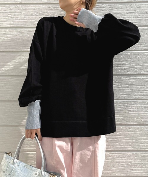 Q（キュー）の「袖配色スリットニット（ニット/セーター・レディース・レモンイエロー/アイボリー/ブラック・MEDIUM）」の19枚目の写真