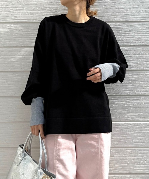 Q（キュー）の「袖配色スリットニット（ニット/セーター・レディース・レモンイエロー/アイボリー/ブラック・MEDIUM）」の20枚目の写真