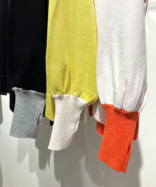 Q（キュー）の「袖配色スリットニット（ニット/セーター・レディース・レモンイエロー/アイボリー/ブラック・MEDIUM）」の7枚目の写真