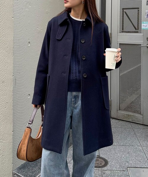 fredy emue(フレディエミュ)の「【追加生産決定!】Super100ステンカラーミドルコート(ダッフルコート・レディース・ネイビー・38/36)」の13枚目の写真