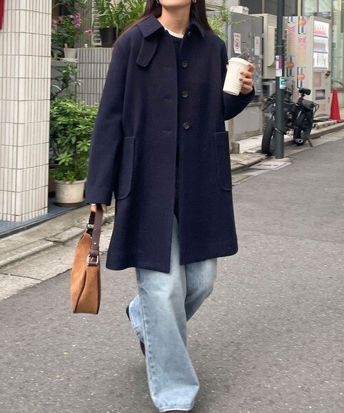 fredy emue(フレディエミュ)の「【追加生産決定!】Super100ステンカラーミドルコート(ダッフルコート・レディース・ネイビー・38/36)」の14枚目の写真