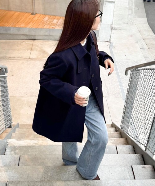 fredy emue(フレディエミュ)の「【追加生産決定!】Super100ステンカラーミドルコート(ダッフルコート・レディース・ネイビー・38/36)」の15枚目の写真