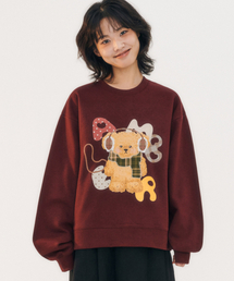 ウィンター パピー アプリーケ刺繍 スウェット Tシャツ AMM1313 (バーガンディ)