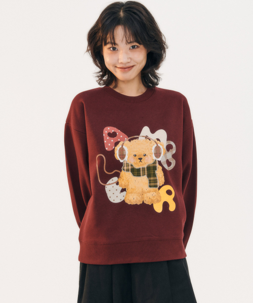 ambler（エムブラー）の「ウィンター パピー アプリーケ刺繍 スウェット Tシャツ AMM1313 (バーガンディ)（スウェット・レディース・その他・SMALL/MEDIUM/LARGE）」の2枚目の写真